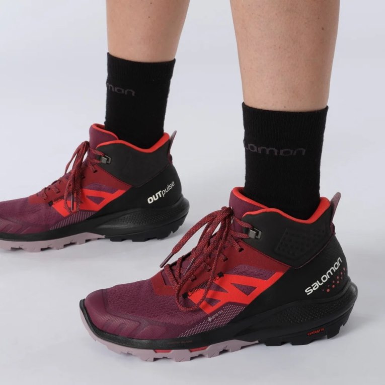 Botas Montaña Salomon Outpulse Mid GTX Mujer Fucsia Rojos Negros | MX ZDCH807